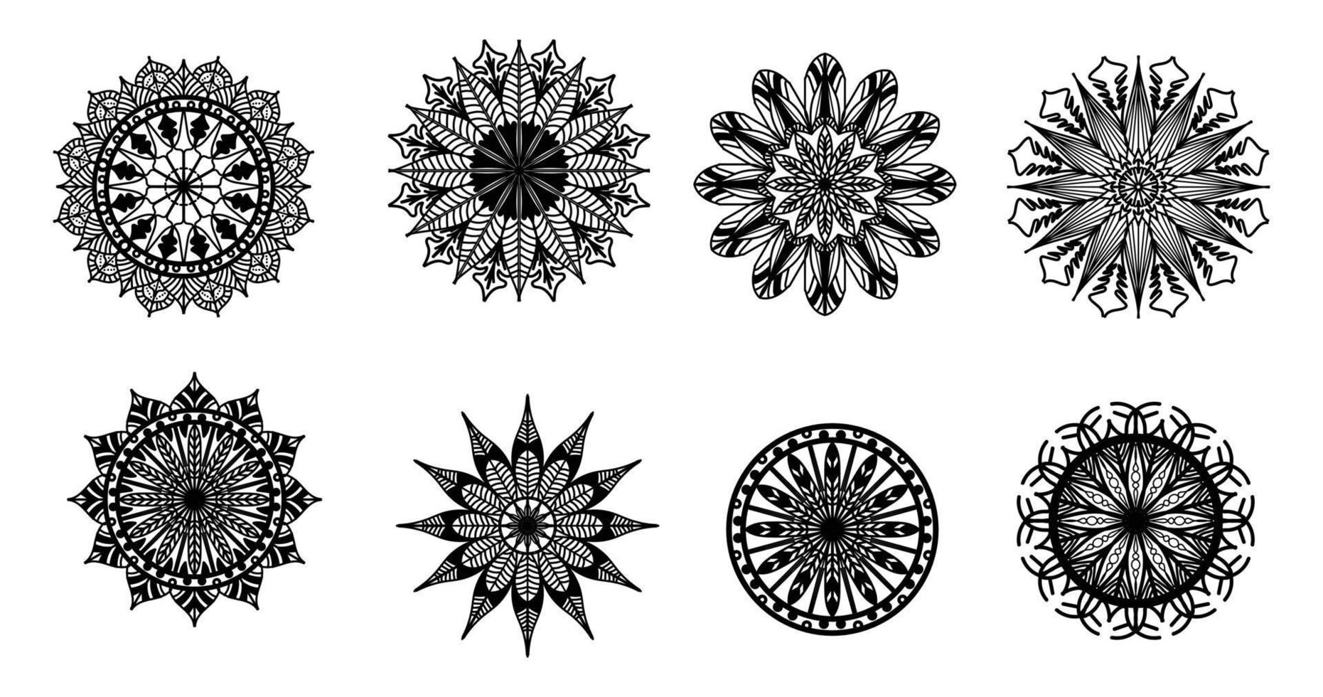 Set Mandala, schwarzes Mandala, luxuriöser dekorativer Mandala-Design-Hintergrund, Mandala-Design, Mandala-Muster-Malbuch-Kunst-Tapeten-Design, Fliesenmuster, Schwarz-Weiß-Mandala, Islam, Arabisch, Indisch vektor