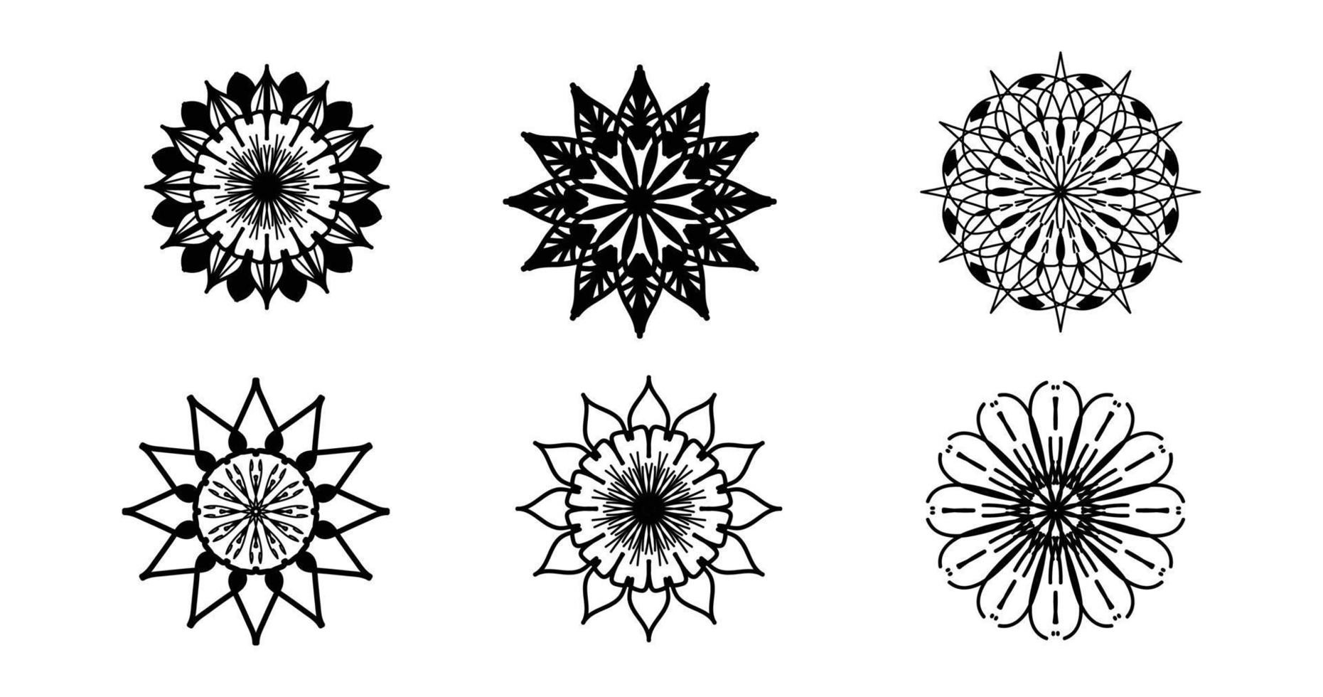 Set Mandala, schwarzes Mandala, luxuriöser dekorativer Mandala-Design-Hintergrund, Mandala-Design, Mandala-Muster-Malbuch-Kunst-Tapeten-Design, Fliesenmuster, Schwarz-Weiß-Mandala, Islam, Arabisch, Indisch vektor