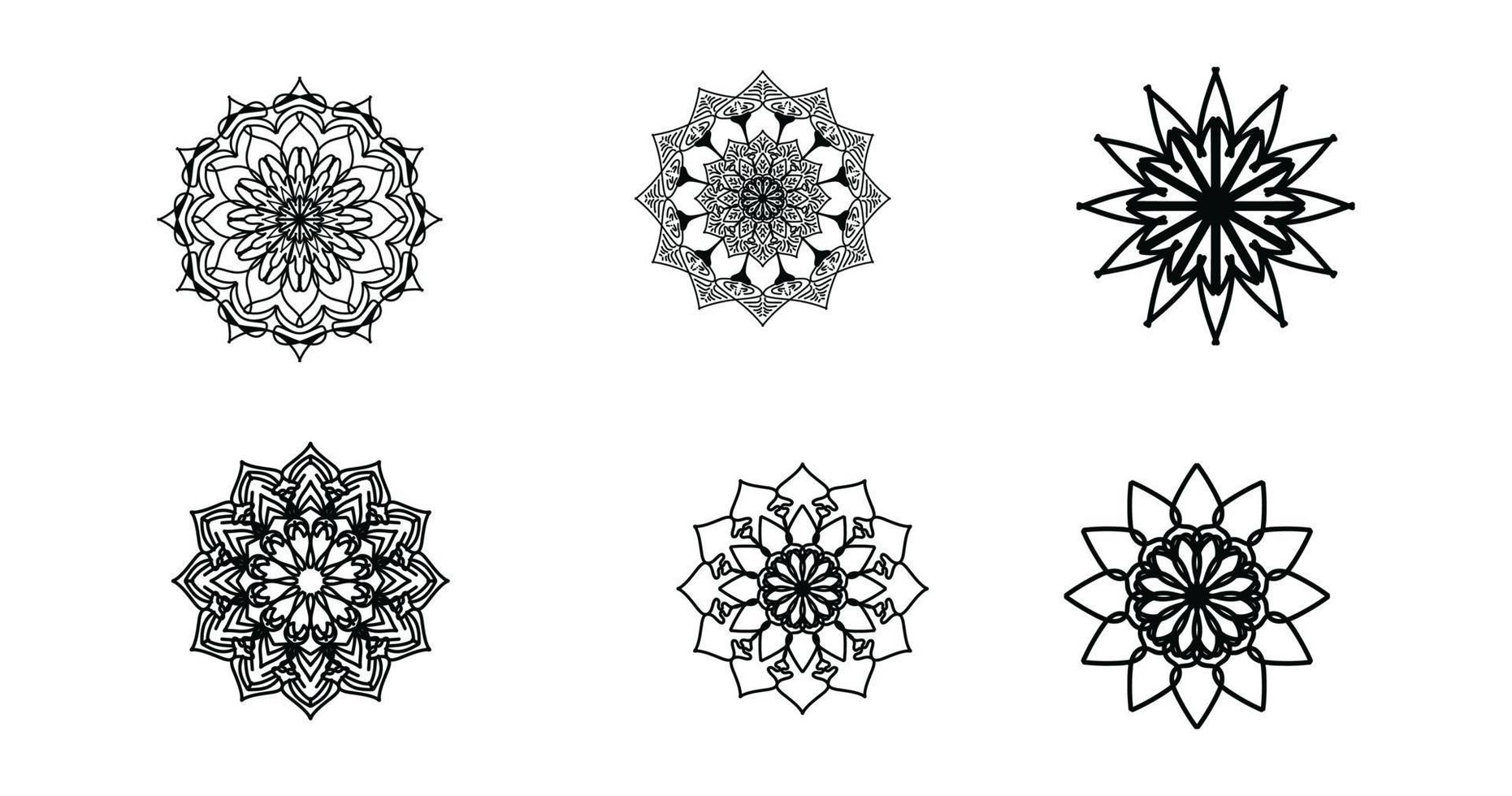 Set Mandala, schwarzes Mandala, luxuriöser dekorativer Mandala-Design-Hintergrund, Mandala-Design, Mandala-Muster-Malbuch-Kunst-Tapeten-Design, Fliesenmuster, Schwarz-Weiß-Mandala, Islam, Arabisch, Indisch vektor