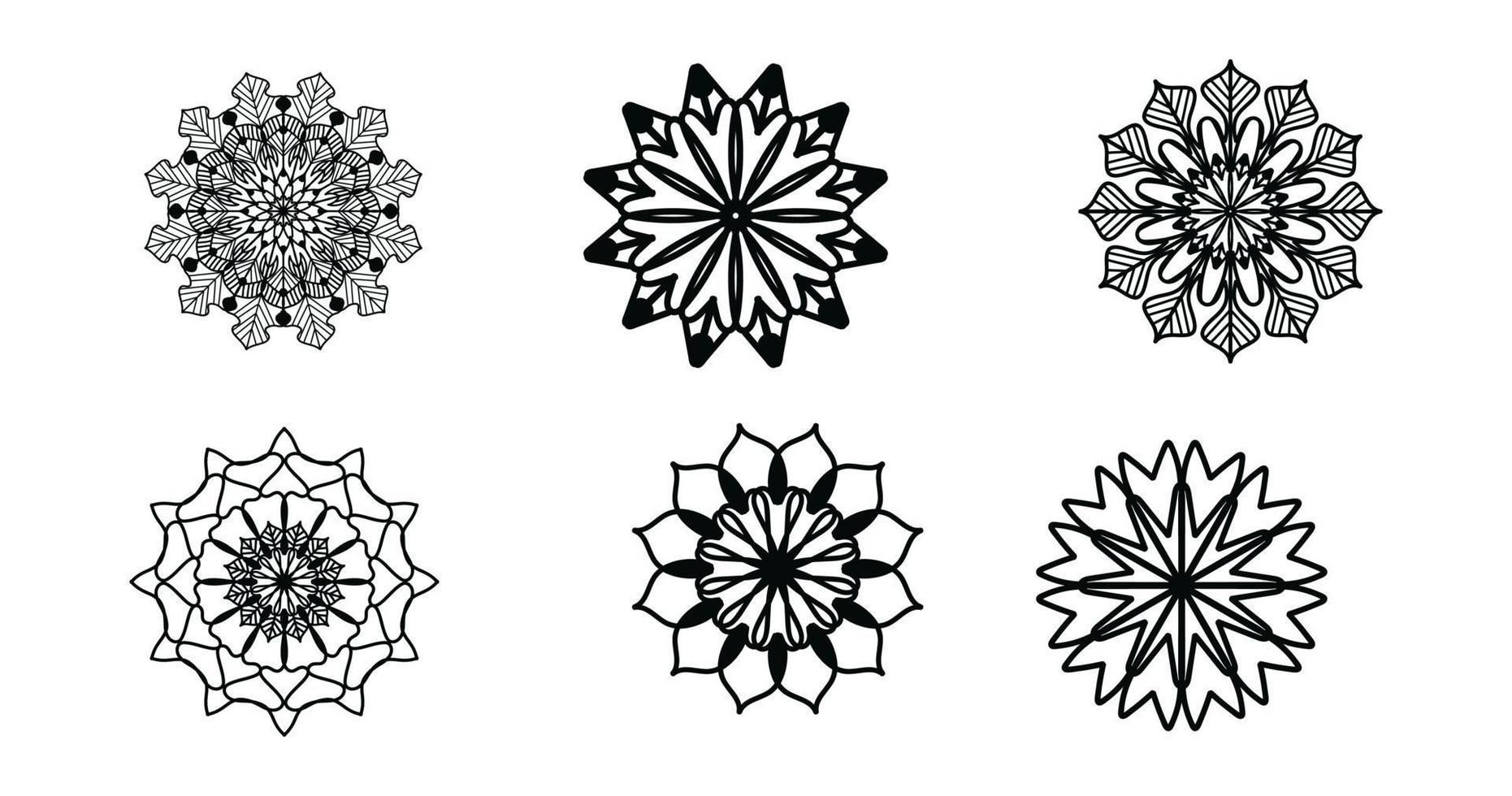 Set Mandala, schwarzes Mandala, luxuriöser dekorativer Mandala-Design-Hintergrund, Mandala-Design, Mandala-Muster-Malbuch-Kunst-Tapeten-Design, Fliesenmuster, Schwarz-Weiß-Mandala, Islam, Arabisch, Indisch vektor