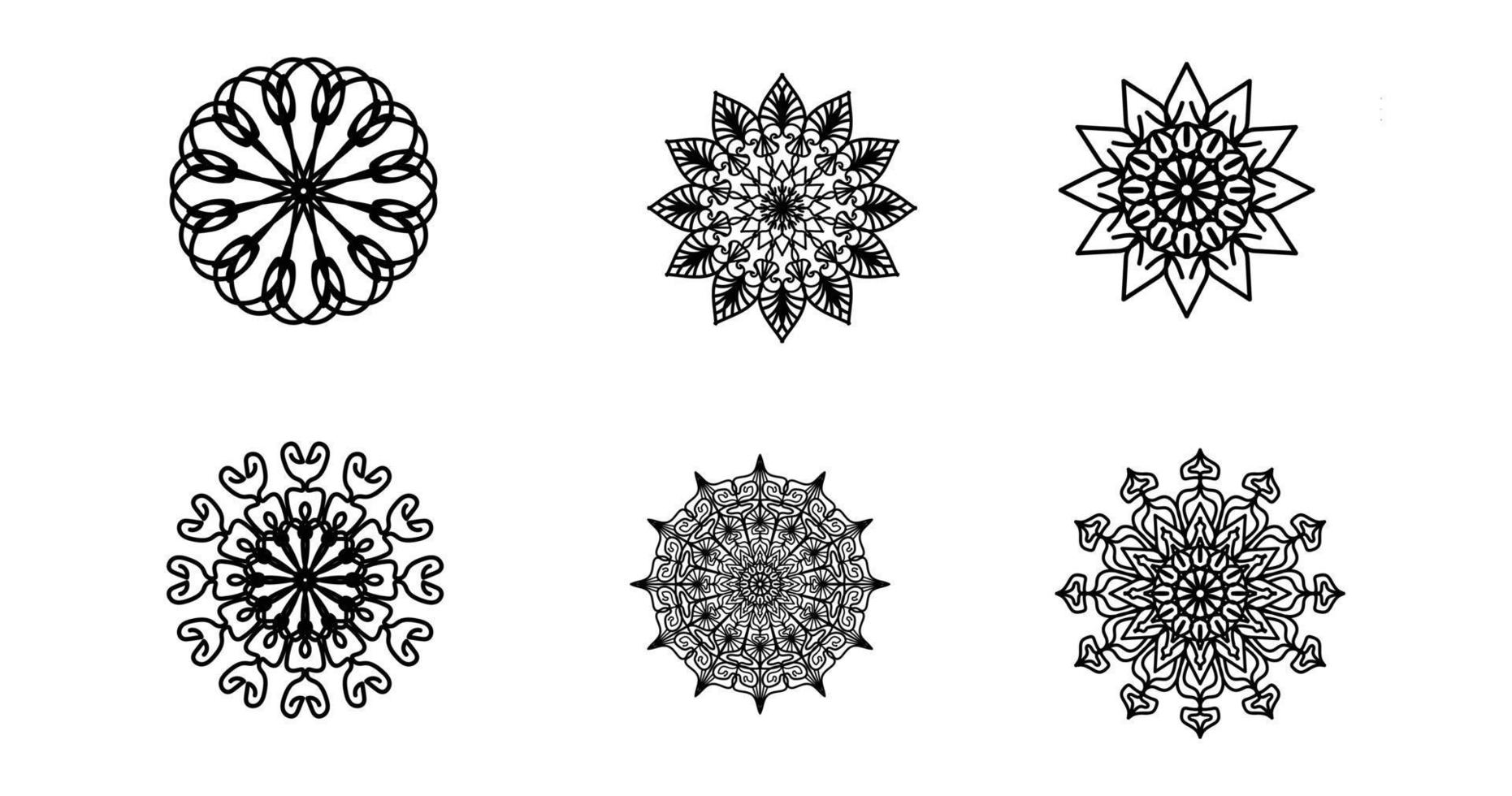 Set Mandala, schwarzes Mandala, luxuriöser dekorativer Mandala-Design-Hintergrund, Mandala-Design, Mandala-Muster-Malbuch-Kunst-Tapeten-Design, Fliesenmuster, Schwarz-Weiß-Mandala, Islam, Arabisch, Indisch vektor