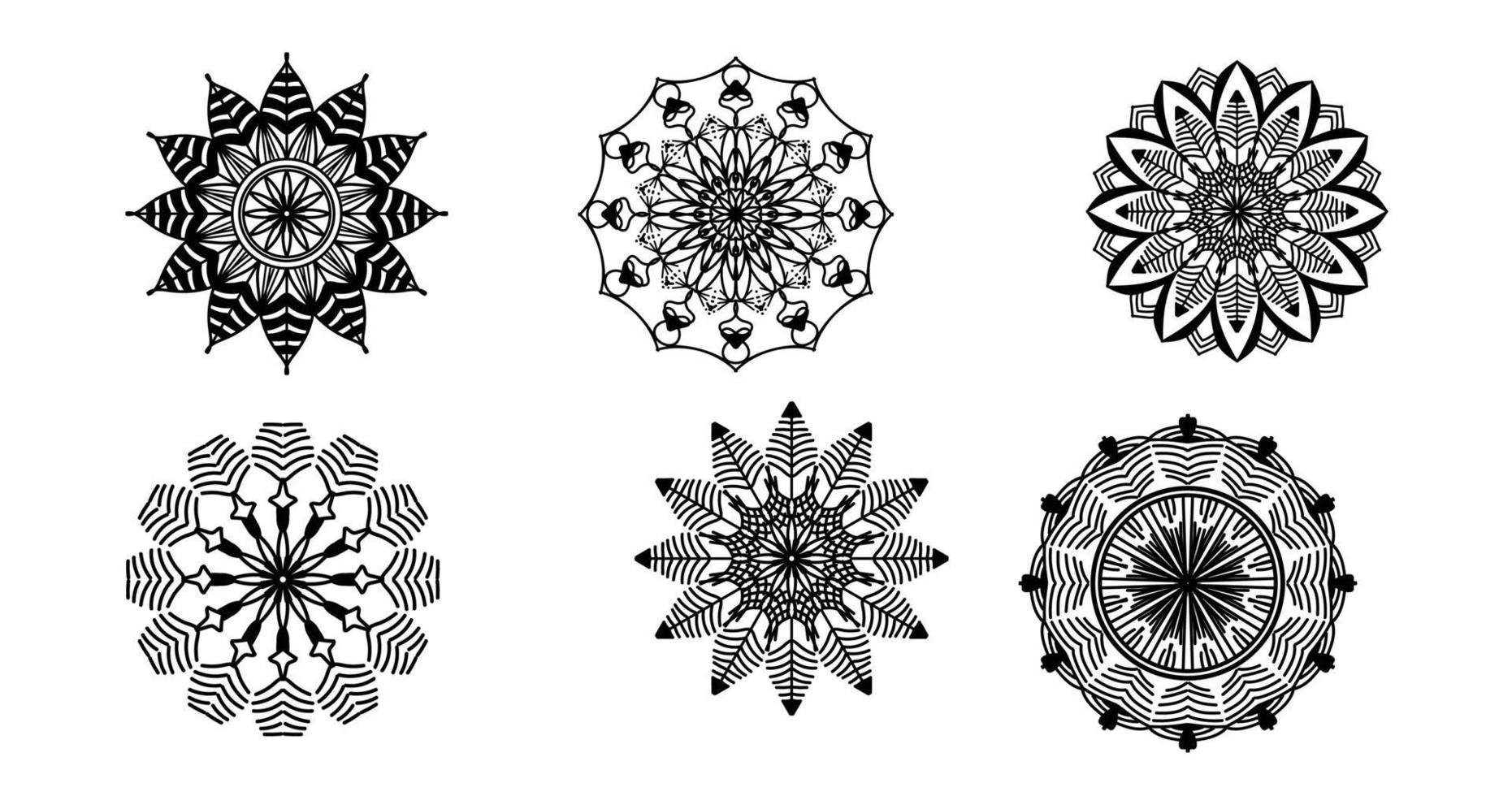 Set Mandala, schwarzes Mandala, luxuriöser dekorativer Mandala-Design-Hintergrund, Mandala-Design, Mandala-Muster-Malbuch-Kunst-Tapeten-Design, Fliesenmuster, Schwarz-Weiß-Mandala, Islam, Arabisch, Indisch vektor