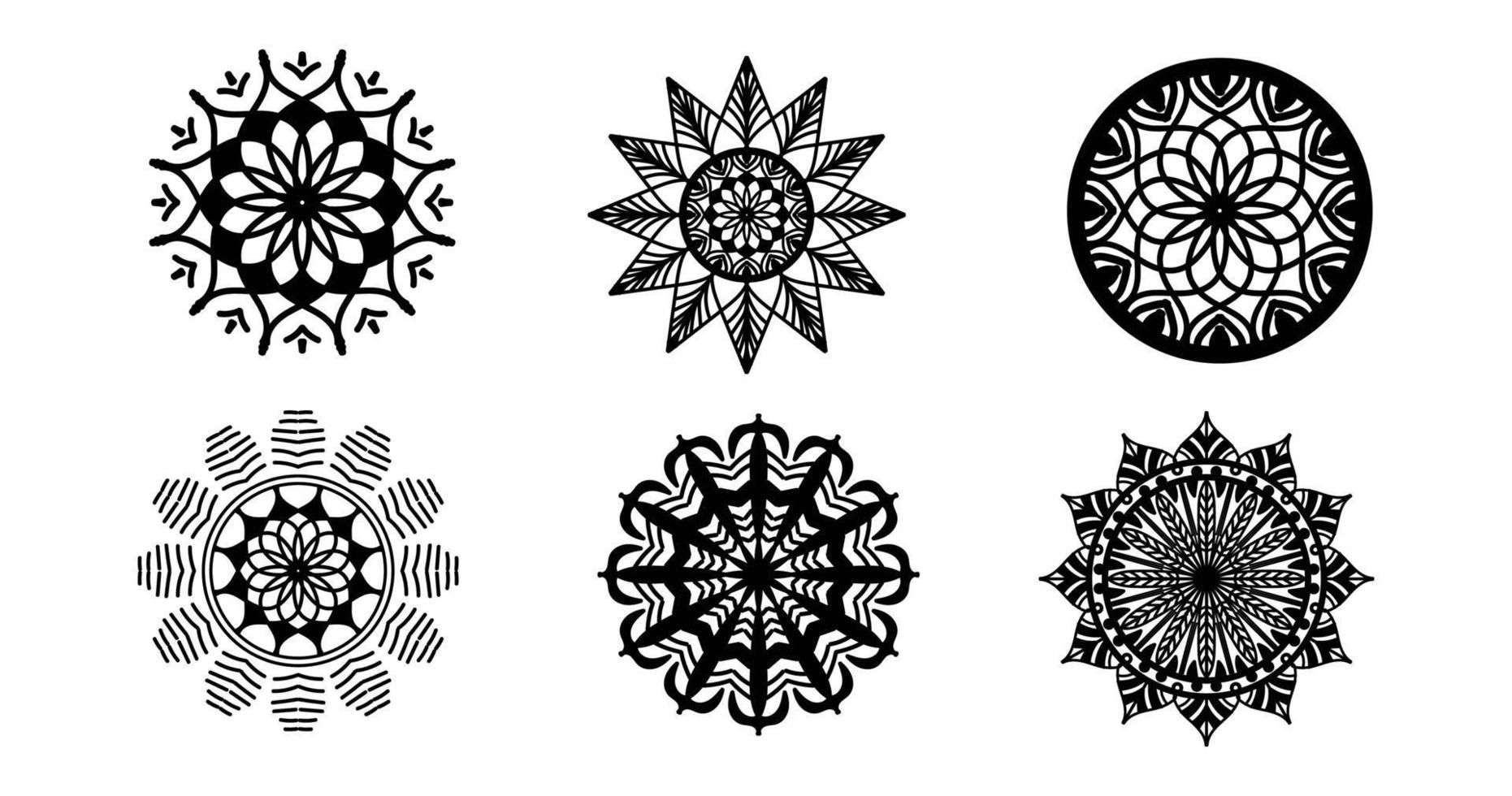 Set Mandala, schwarzes Mandala, luxuriöser dekorativer Mandala-Design-Hintergrund, Mandala-Design, Mandala-Muster-Malbuch-Kunst-Tapeten-Design, Fliesenmuster, Schwarz-Weiß-Mandala, Islam, Arabisch, Indisch vektor