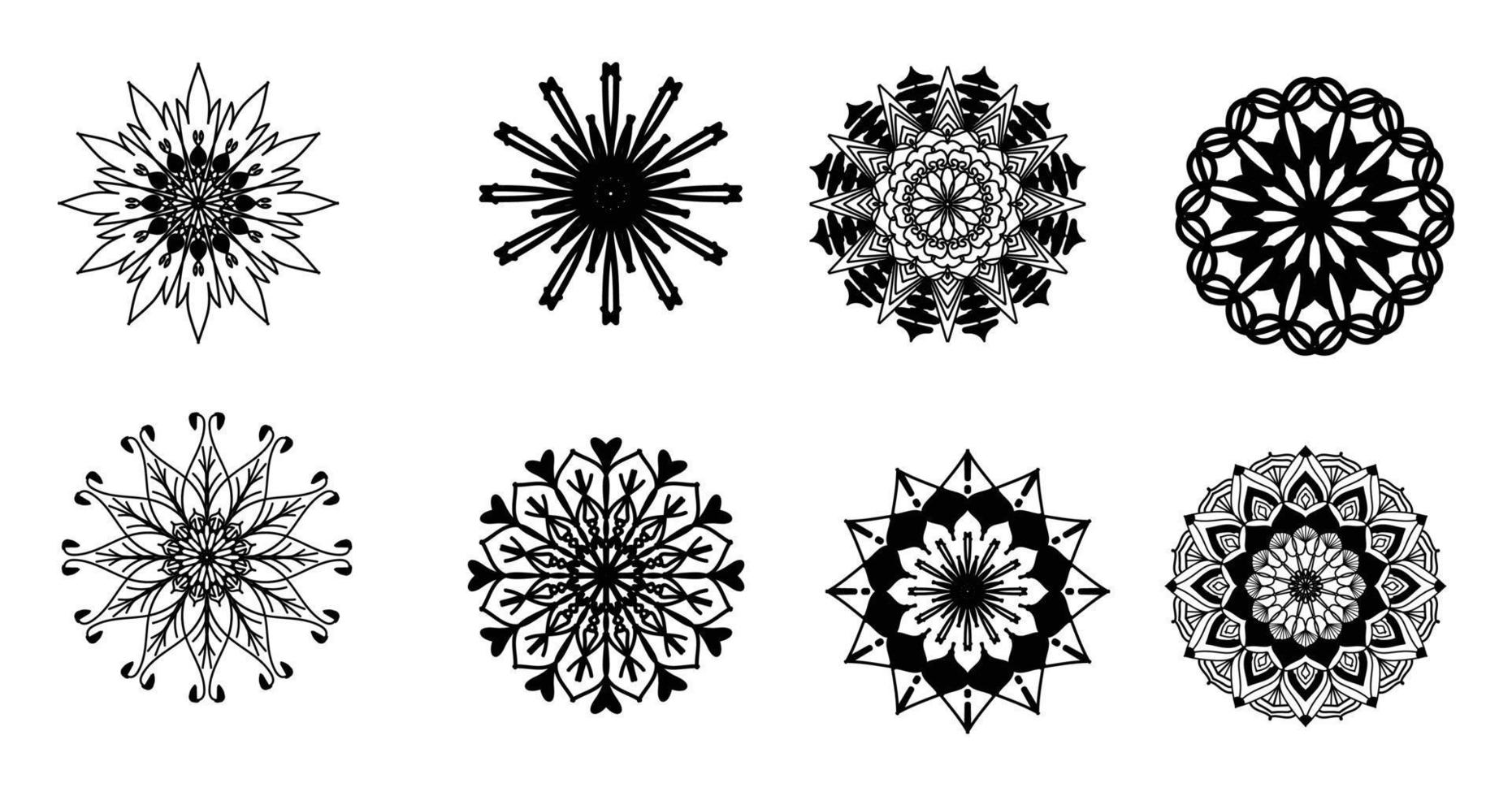 Set Mandala, schwarzes Mandala, luxuriöser dekorativer Mandala-Design-Hintergrund, Mandala-Design, Mandala-Muster-Malbuch-Kunst-Tapeten-Design, Fliesenmuster, Schwarz-Weiß-Mandala, Islam, Arabisch, Indisch vektor