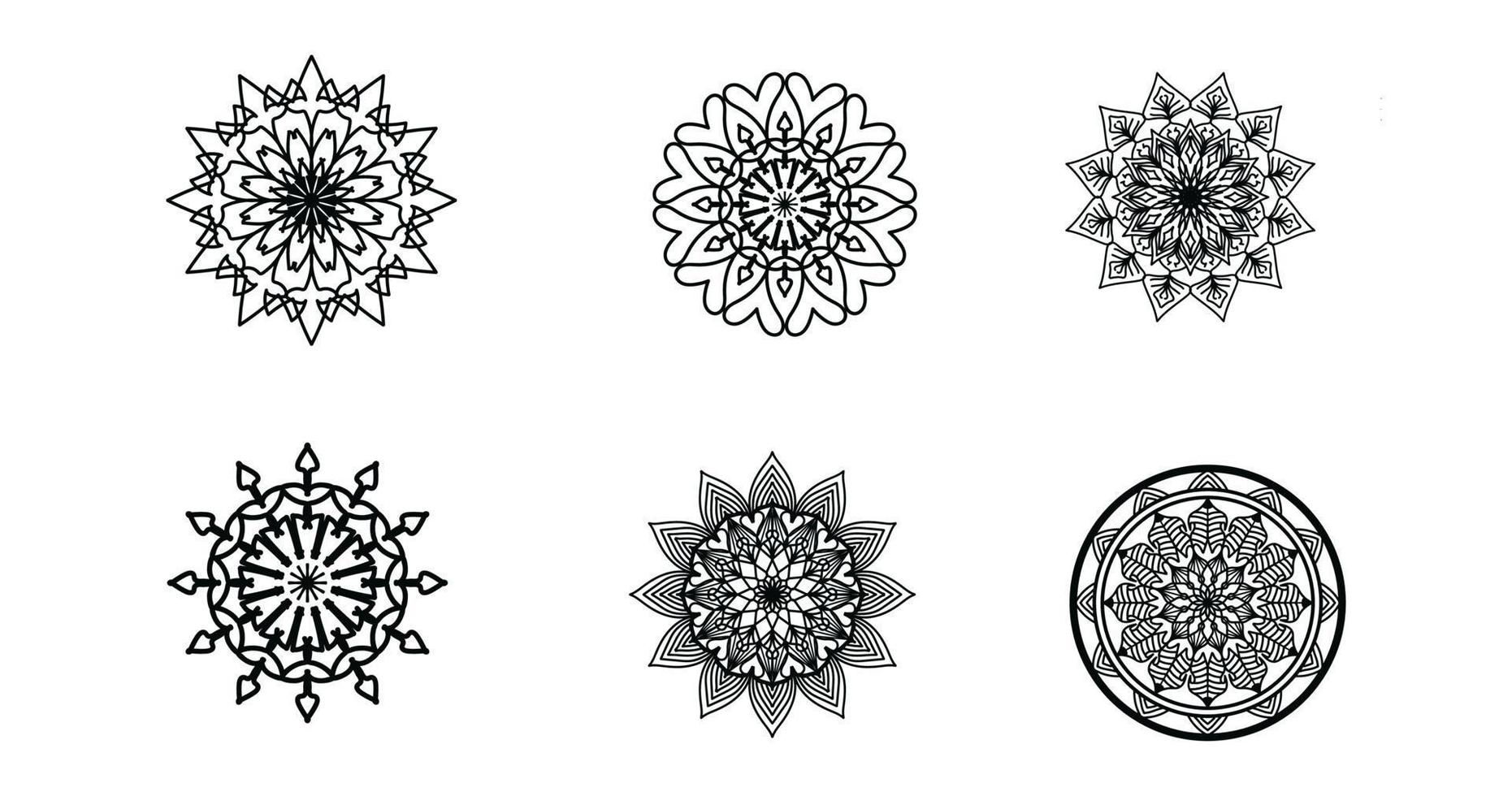 Set Mandala, schwarzes Mandala, luxuriöser dekorativer Mandala-Design-Hintergrund, Mandala-Design, Mandala-Muster-Malbuch-Kunst-Tapeten-Design, Fliesenmuster, Schwarz-Weiß-Mandala, Islam, Arabisch, Indisch vektor