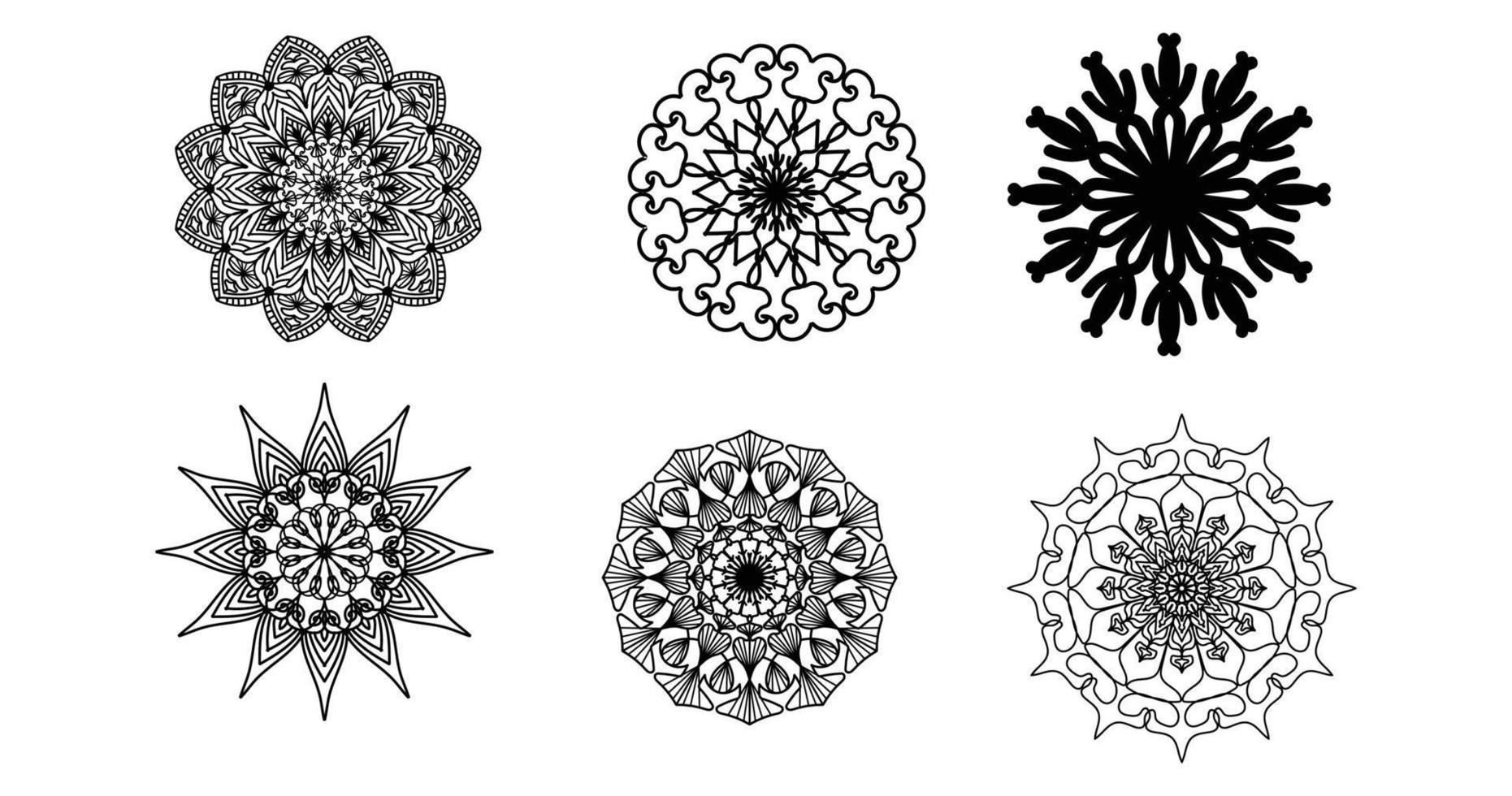 Set Mandala, schwarzes Mandala, luxuriöser dekorativer Mandala-Design-Hintergrund, Mandala-Design, Mandala-Muster-Malbuch-Kunst-Tapeten-Design, Fliesenmuster, Schwarz-Weiß-Mandala, Islam, Arabisch, Indisch vektor