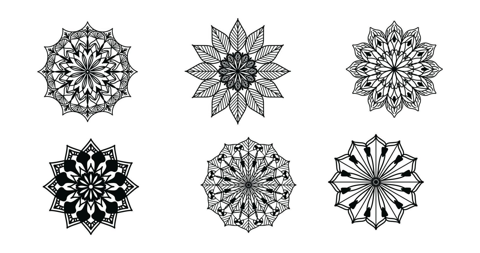 Set Mandala, schwarzes Mandala, luxuriöser dekorativer Mandala-Design-Hintergrund, Mandala-Design, Mandala-Muster-Malbuch-Kunst-Tapeten-Design, Fliesenmuster, Schwarz-Weiß-Mandala, Islam, Arabisch, Indisch vektor