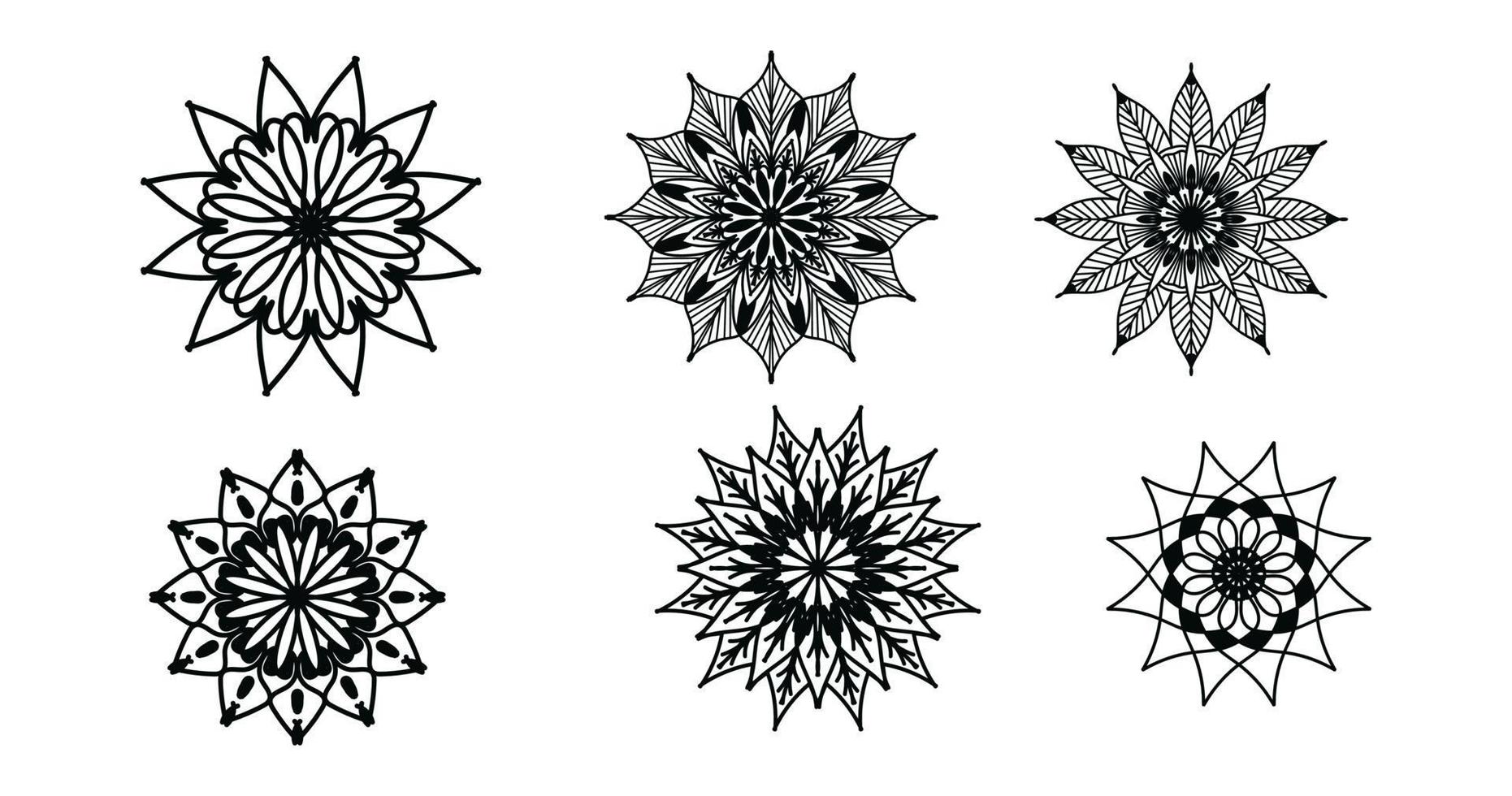 Set Mandala, schwarzes Mandala, luxuriöser dekorativer Mandala-Design-Hintergrund, Mandala-Design, Mandala-Muster-Malbuch-Kunst-Tapeten-Design, Fliesenmuster, Schwarz-Weiß-Mandala, Islam, Arabisch, Indisch vektor