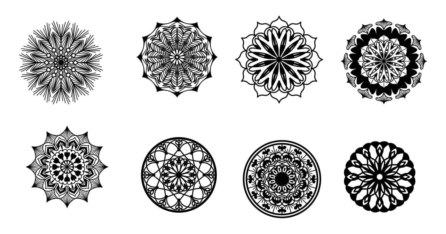 Set Mandala, schwarzes Mandala, luxuriöser dekorativer Mandala-Design-Hintergrund, Mandala-Design, Mandala-Muster-Malbuch-Kunst-Tapeten-Design, Fliesenmuster, Schwarz-Weiß-Mandala, Islam, Arabisch, Indisch vektor