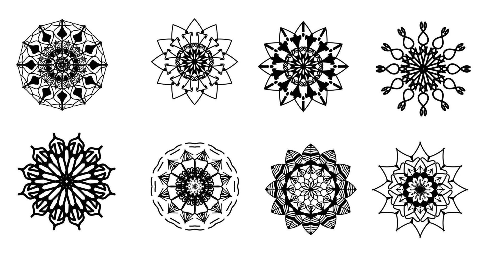 Set Mandala, schwarzes Mandala, luxuriöser dekorativer Mandala-Design-Hintergrund, Mandala-Design, Mandala-Muster-Malbuch-Kunst-Tapeten-Design, Fliesenmuster, Schwarz-Weiß-Mandala, Islam, Arabisch, Indisch vektor