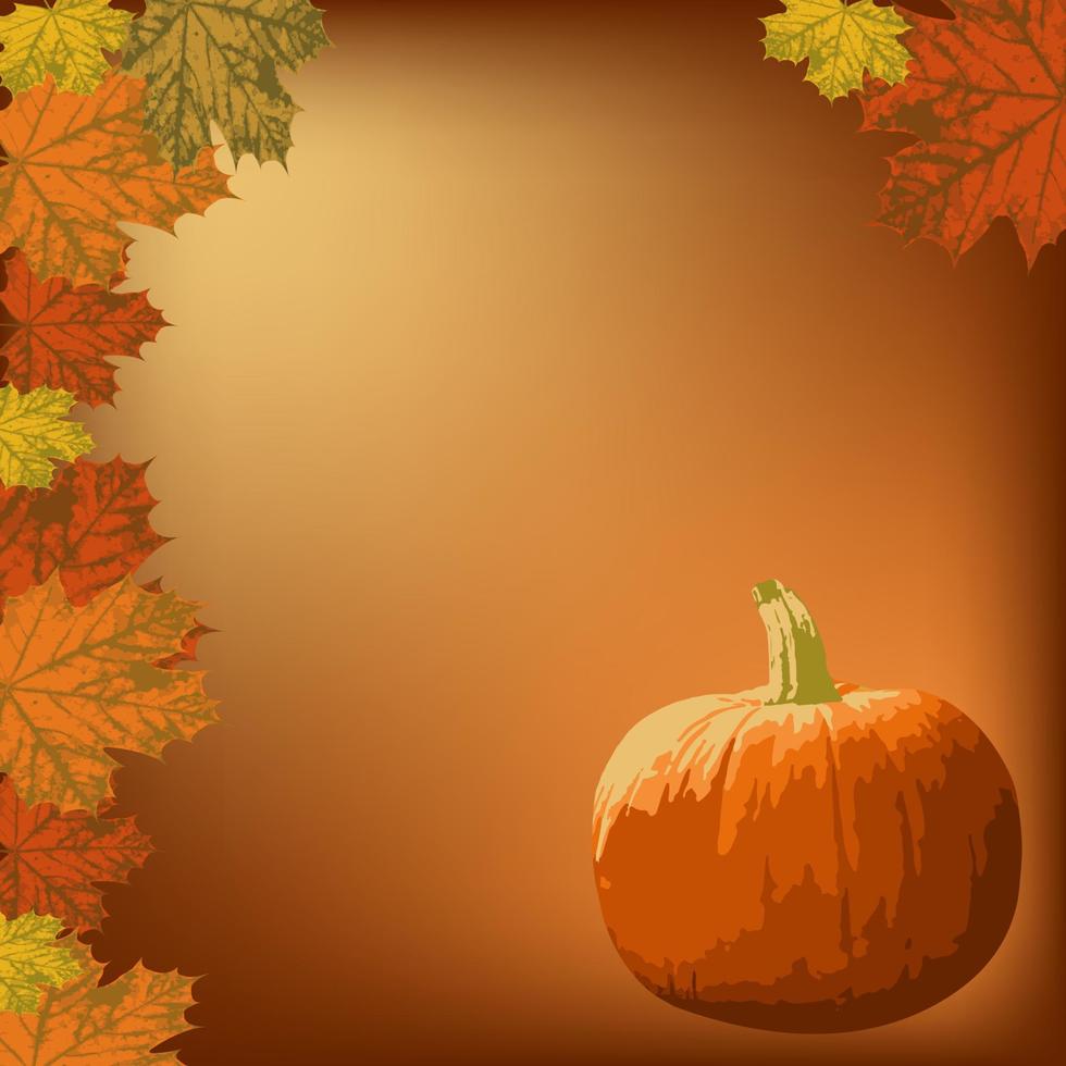 Ahornblätter und Kürbis auf orangefarbenem Hintergrund. postkarte mit kopierraum. universeller Herbsthintergrund. Vektor. Halloween, Thanksgiving-Konzept. vektor