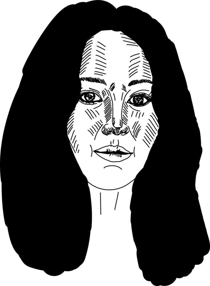 kvinna huvud teckning, illustration, vektor på vit bakgrund.