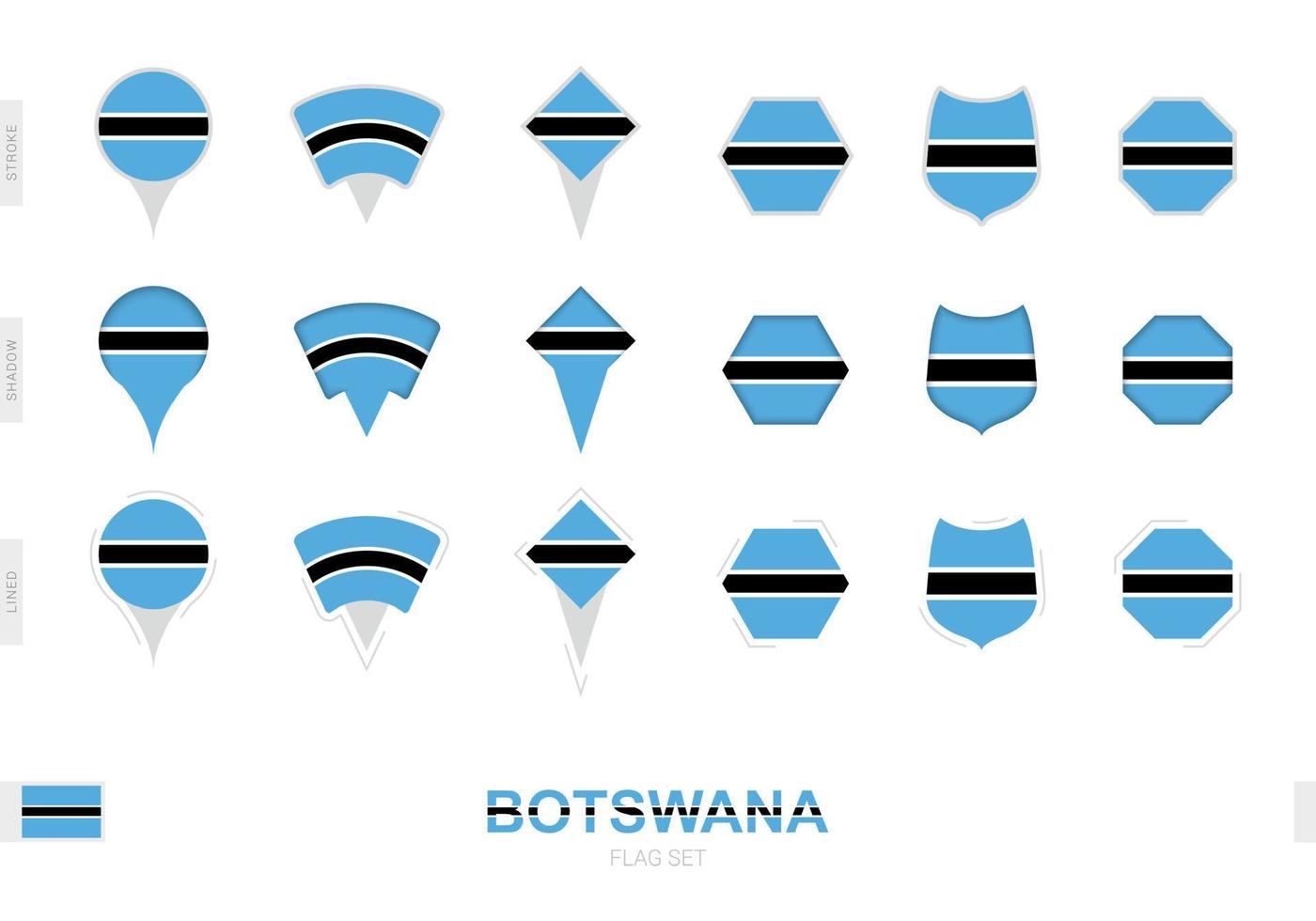 samling av de botswana flagga i annorlunda former och med tre annorlunda effekter. vektor