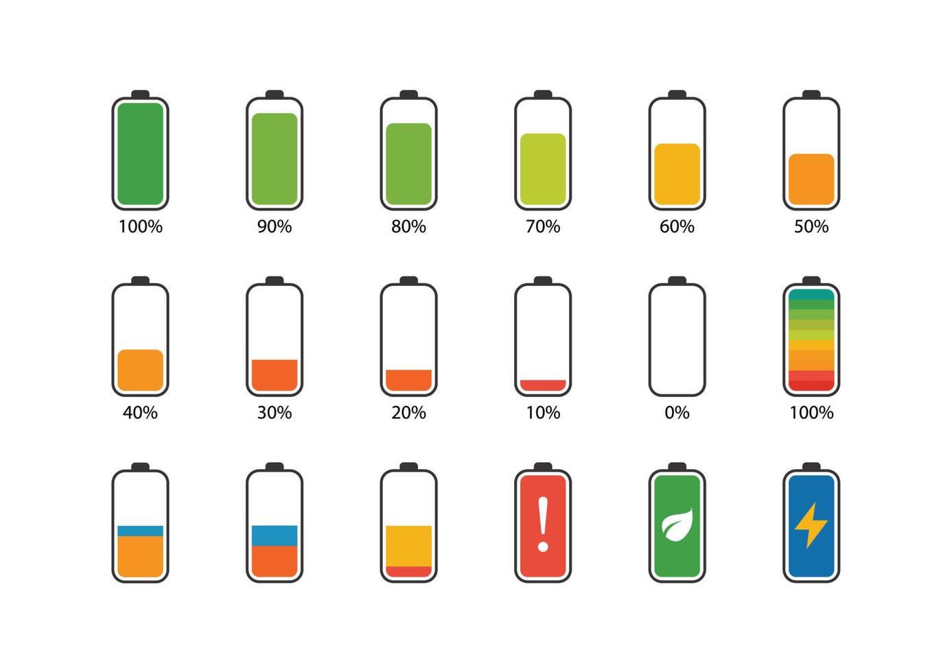 Symbolsatz für Batterieprozentsatz vektor