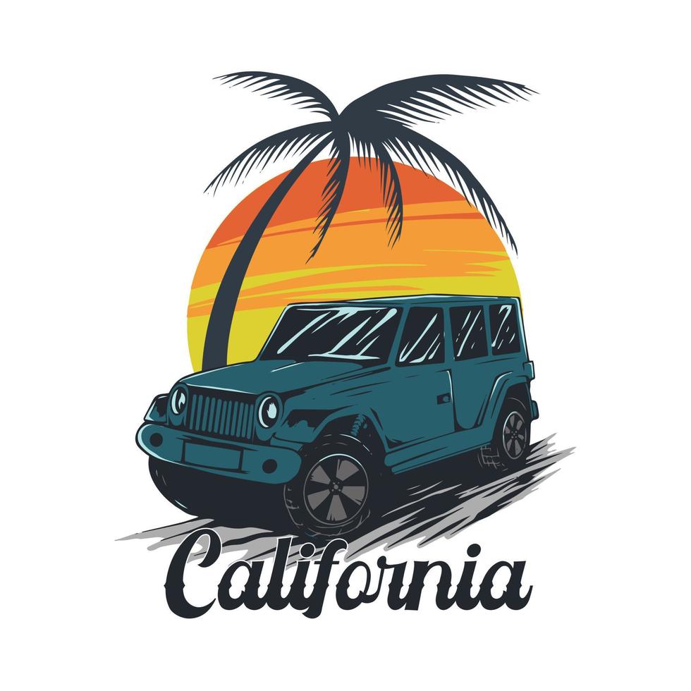 offroad jeep handgezeichnete illustration mit kalifornischem text vektor