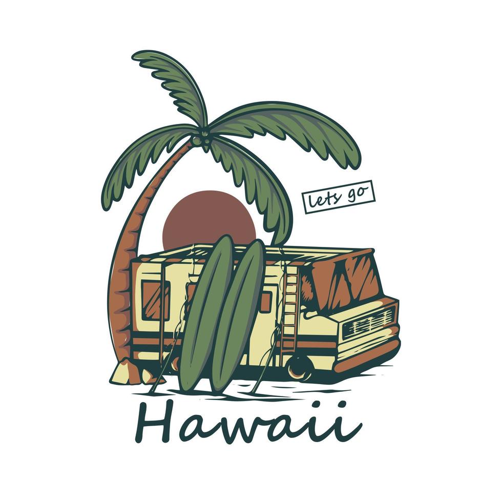 campingbusillustration mit hawaii-text vektor