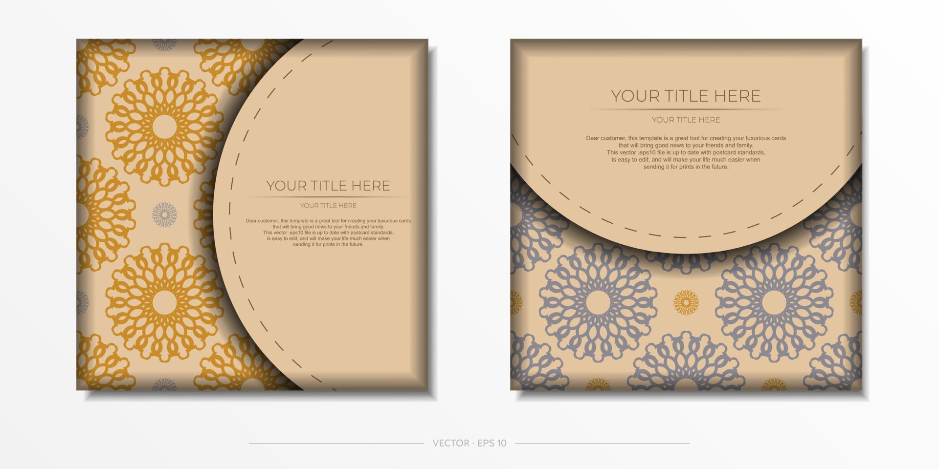 framställning ett inbjudan med en plats för din text och abstrakt prydnad. vektor mall för skriva ut design vykort beige färger med mandala prydnad.