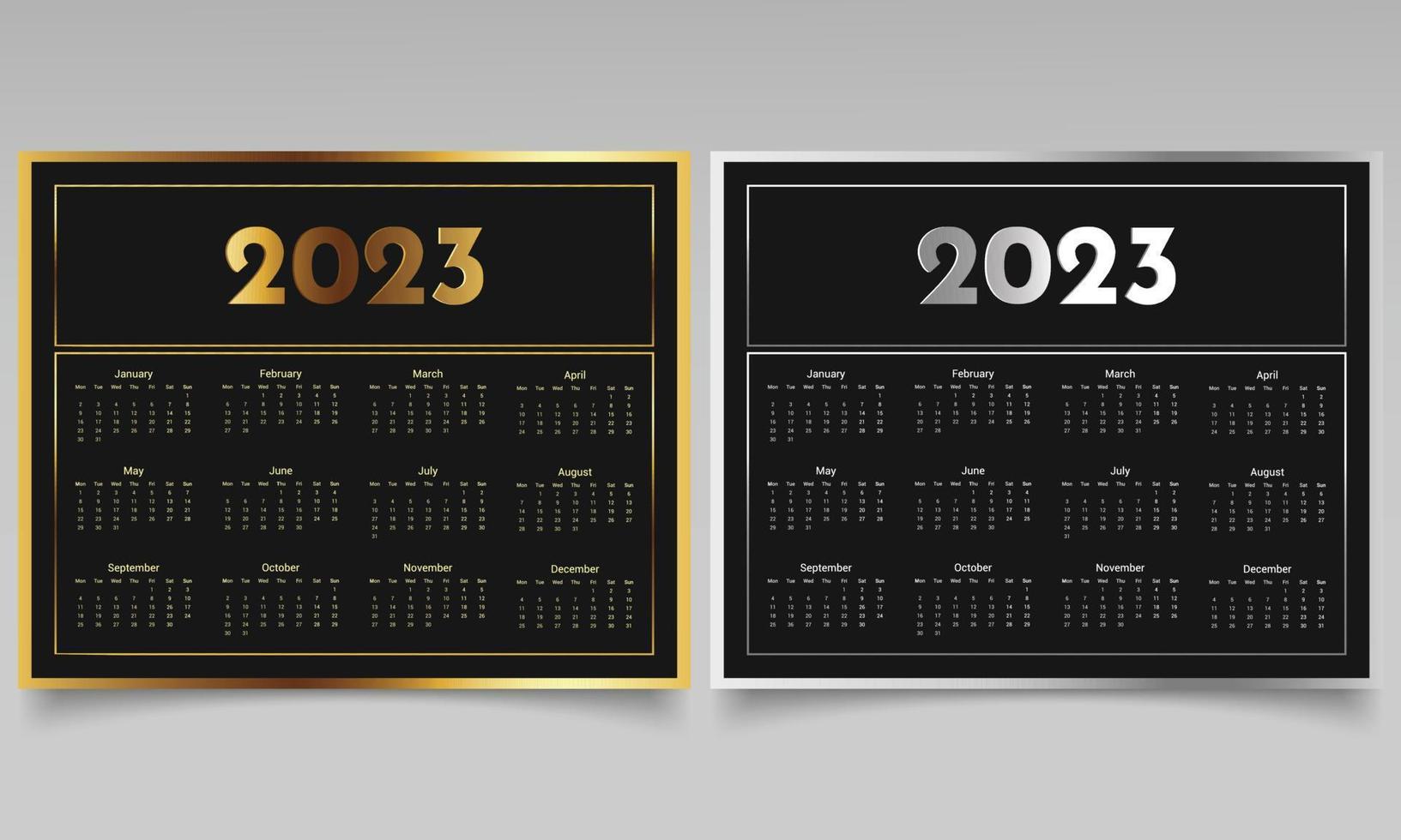 Kalenderdesign 2023. Wandkalender 2023 Jahre Vorlagendesign. vektor