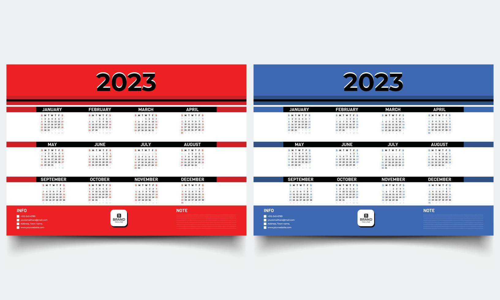 Kalenderdesign 2023. Wandkalender 2023 Jahre Vorlagendesign. vektor