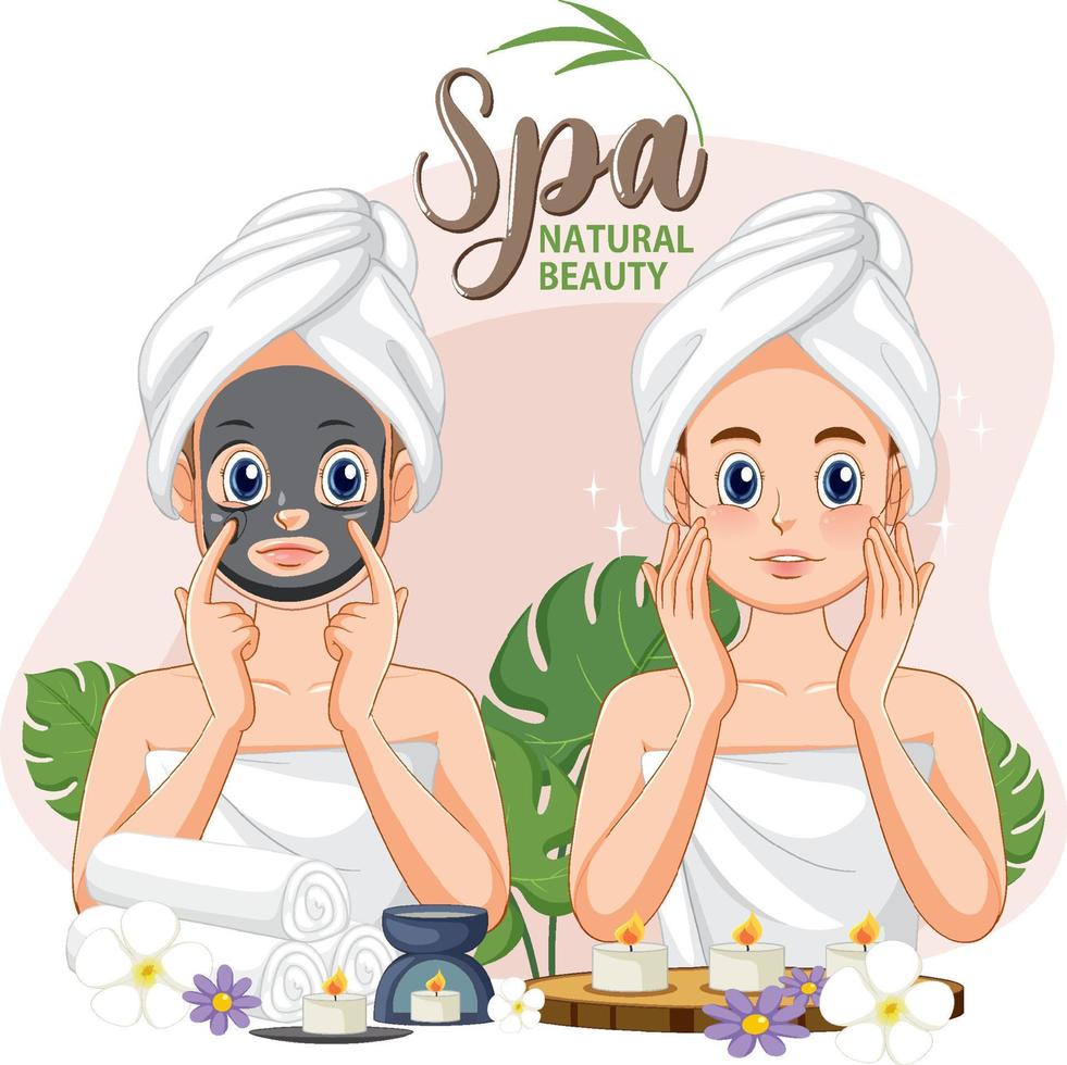 spa-mädchen, das gesichtsmaske anwendet vektor