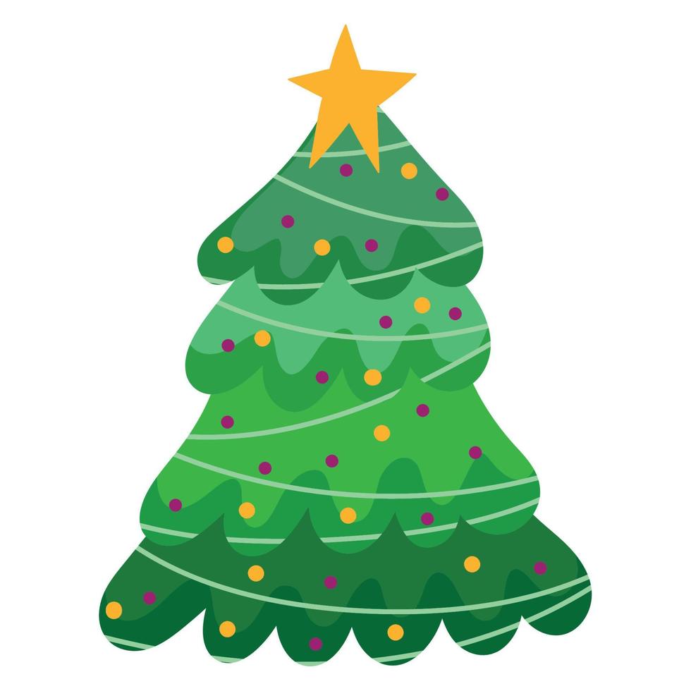 fröhlicher weihnachtsbaum mit kugeldekoration und feierikone vektor
