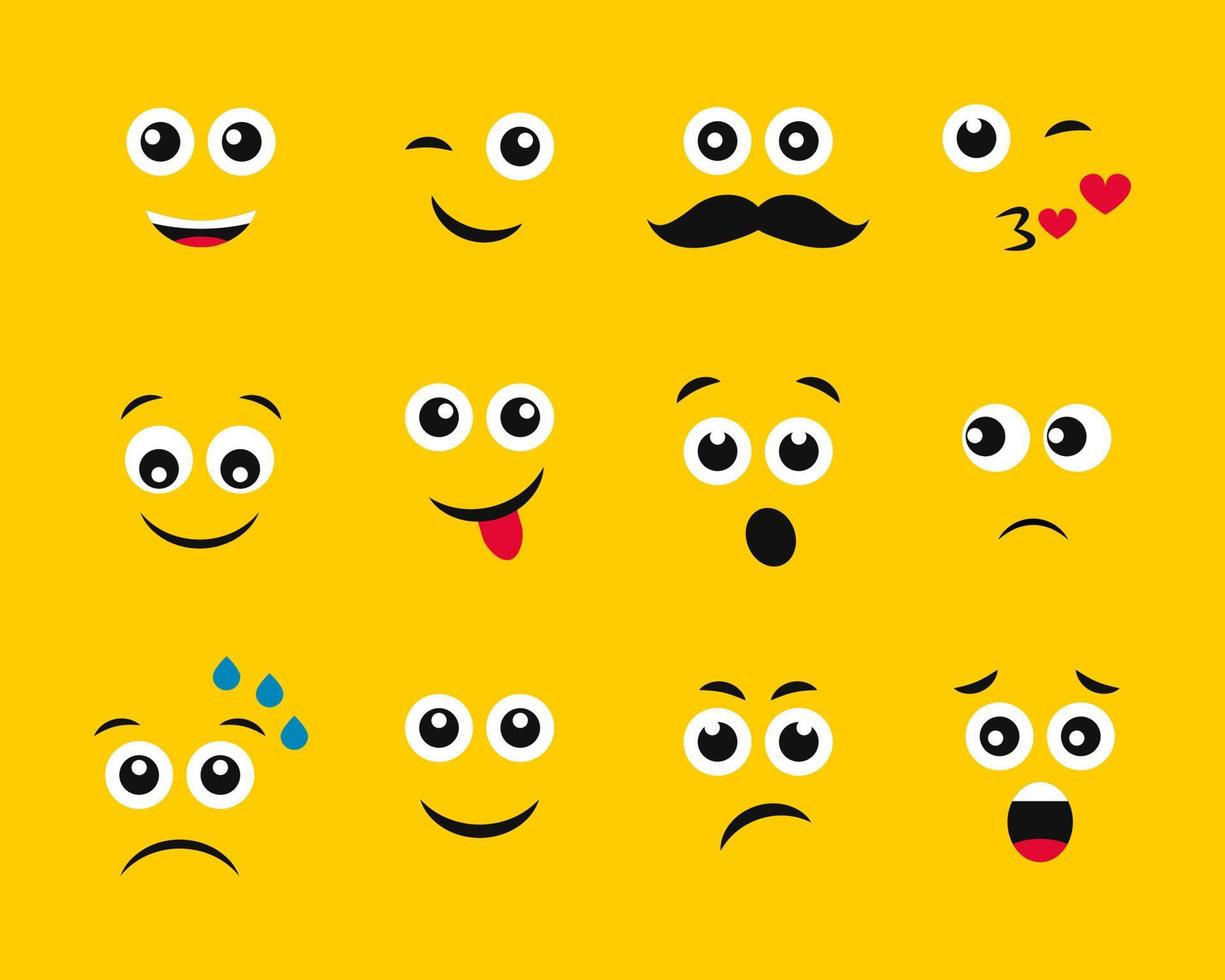 tecknad serie ansikten med känslor vektor