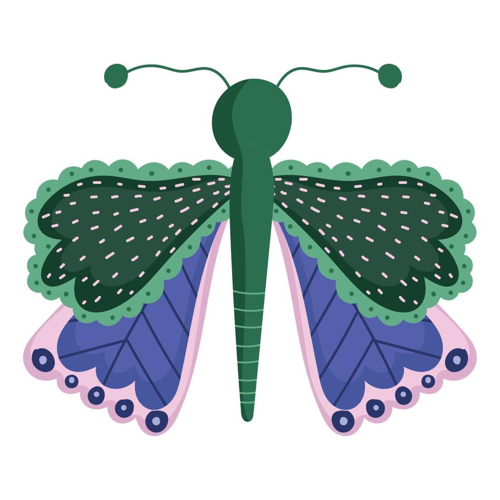 schönes Schmetterlingsinsektentier, dekorative Flügel auf weißem Hintergrund vektor
