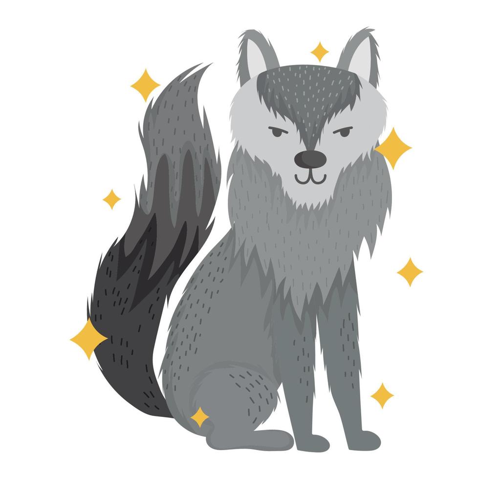 süßes Wolfstier mit Sternen im Cartoon-Design vektor