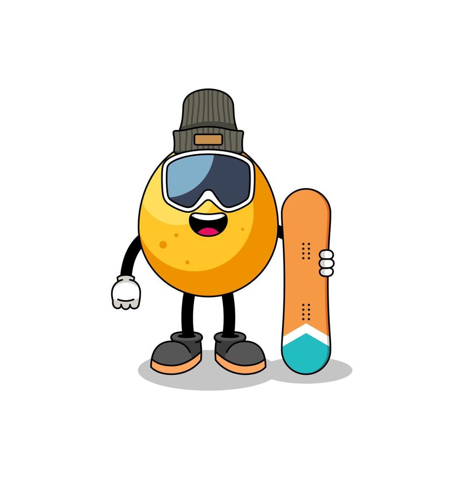 maskottchenkarikatur des goldenen ei-snowboardspielers vektor