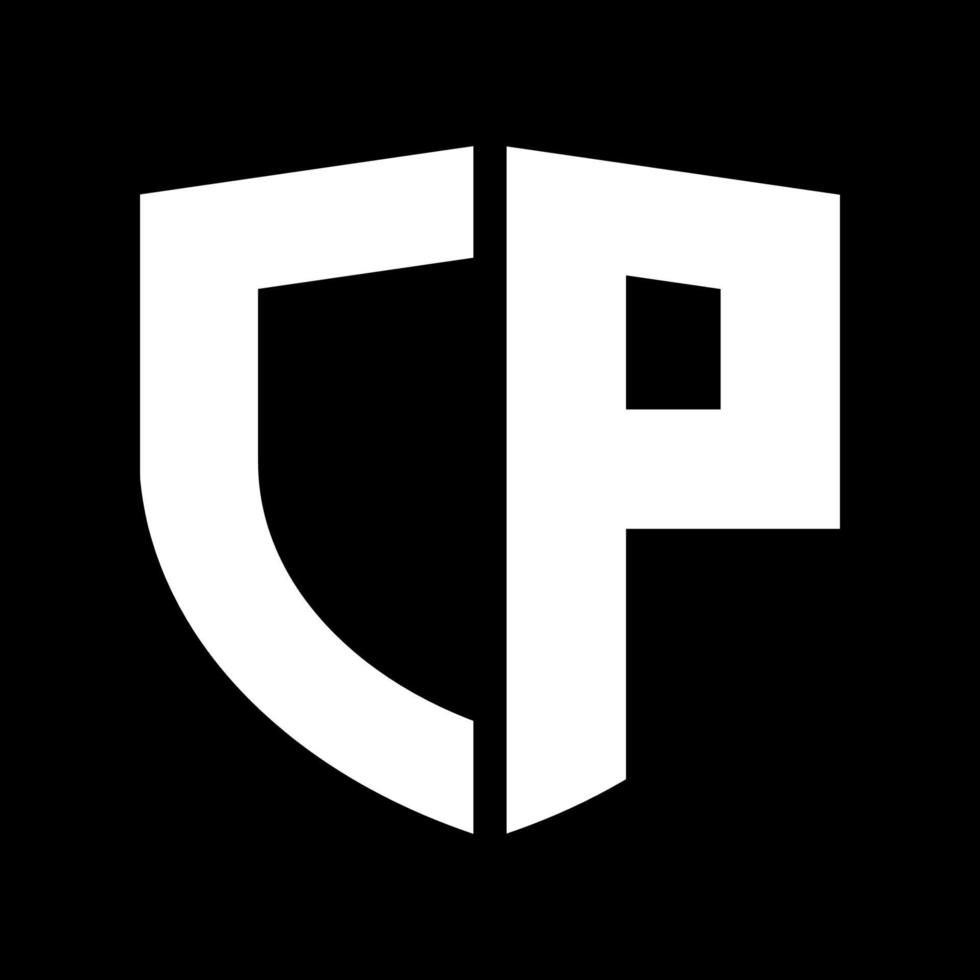PC-Brief-Logo mit schwarzem Hintergrund. CP-Icon-Design mit Monogrammform. c-schriftlogo mit schildform. cp-Textlogo. c-Icon-Design. CP-Icon-Design mit Buchstaben. c-Schild-Design. CP-Brief-Logo. vektor