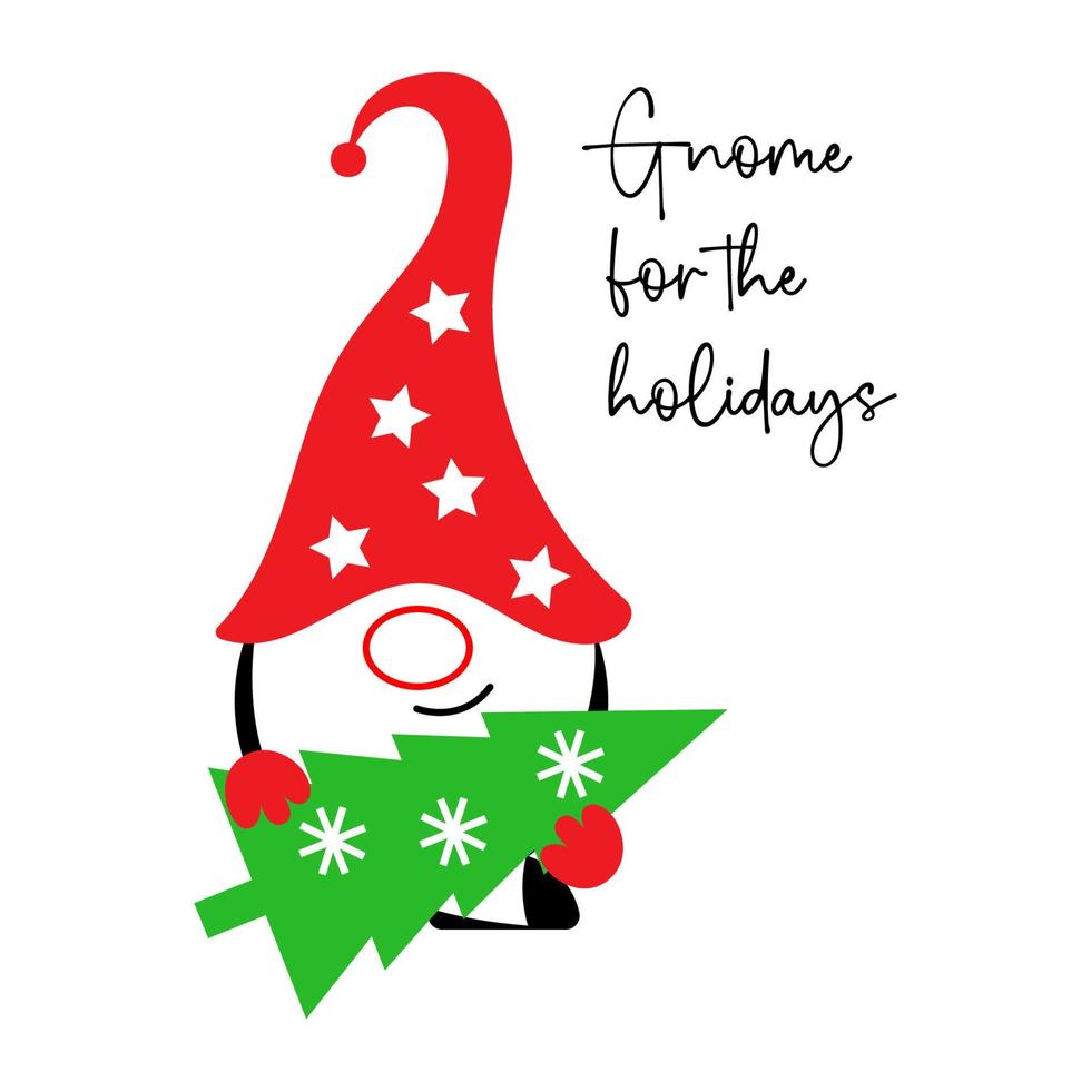 vektor söt gnome med jul träd. gnome för de Semester jul firande Citat. isolerat på vit bakgrund. illustration