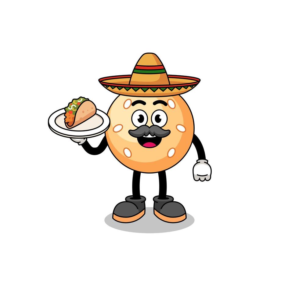 karaktär tecknad serie av sesam boll som en mexikansk kock vektor