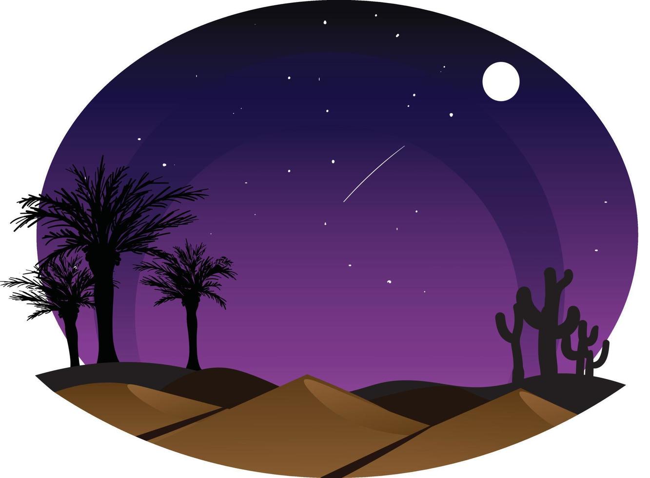 Illustration mit sternenklarer Nacht über Wüstenlandschaft schöne Nacht in der Wüste. vektor