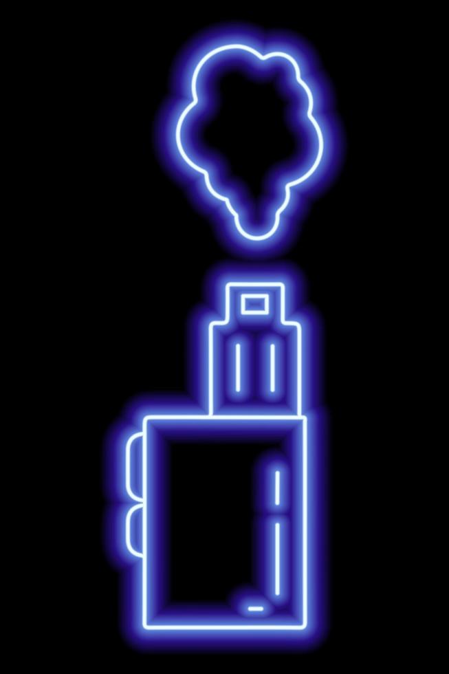 Silhouetten von elektronischem Vape mit Dampf auf schwarzem Hintergrund. blaues Neon-Symbol. Illustration vektor