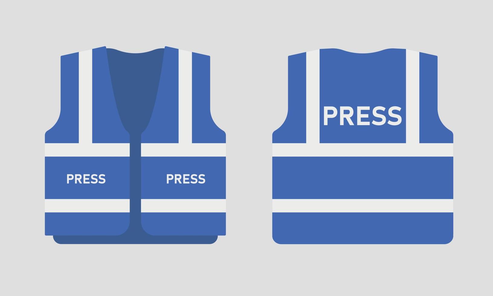 säkerhet Tryck väst mallar uppsättning. arbete blå enhetlig för korrespondenter. vektor illustration på grå bakgrund