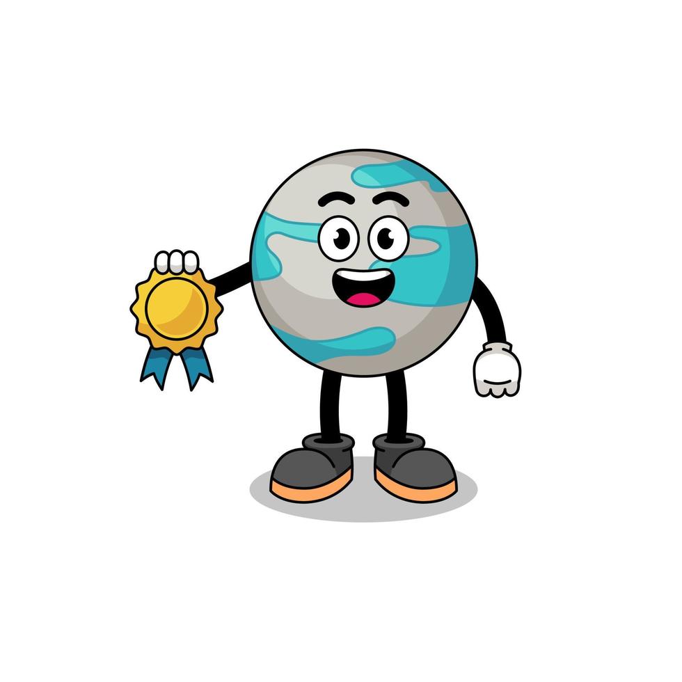 planet cartoon illustration mit medaille mit zufriedenheitsgarantie vektor