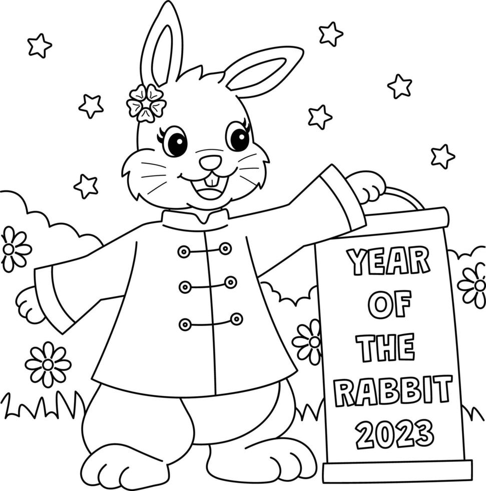 jahr des kaninchens 2023 zum ausmalen für kinder vektor