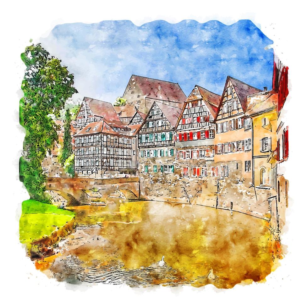 schwäbisch hall deutschland aquarell skizze handgezeichnete illustration vektor