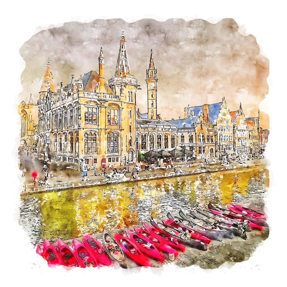 gent belgien aquarellskizze handgezeichnete illustration vektor