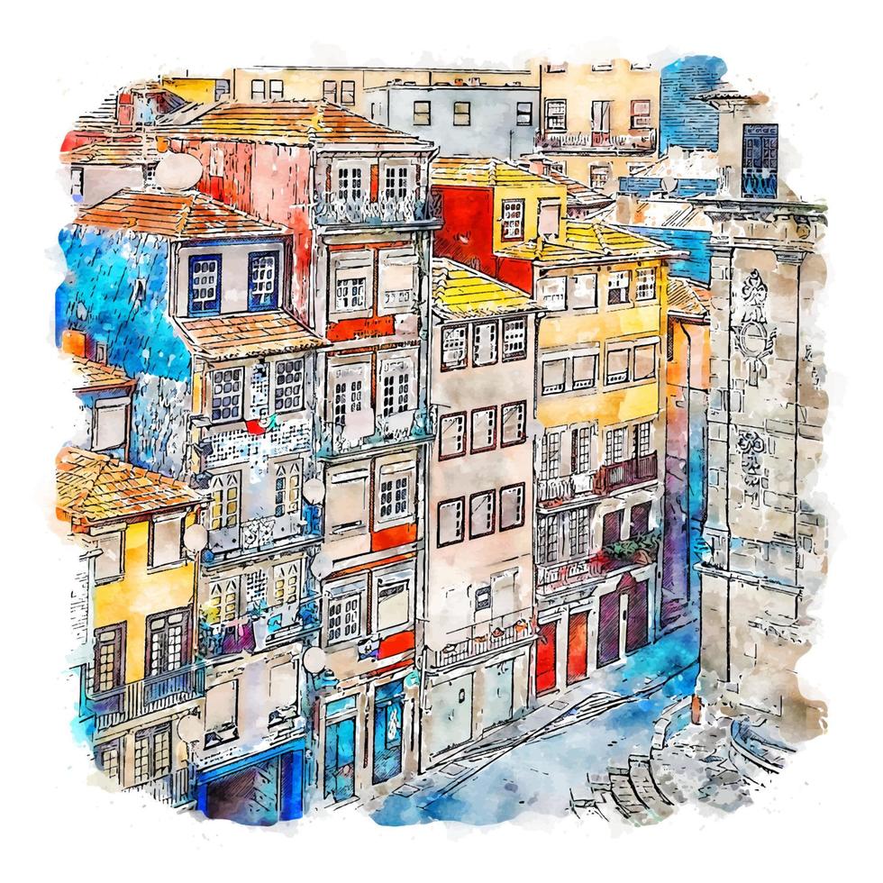 porto portugal akvarell skiss handritad illustration vektor