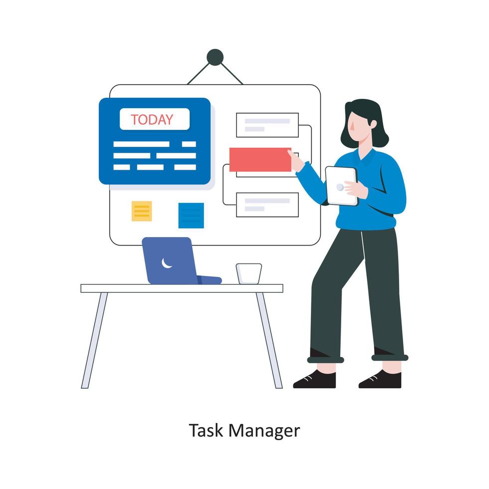 Design-Vektorillustration im flachen Stil des Task-Managers. Lagerabbildung vektor