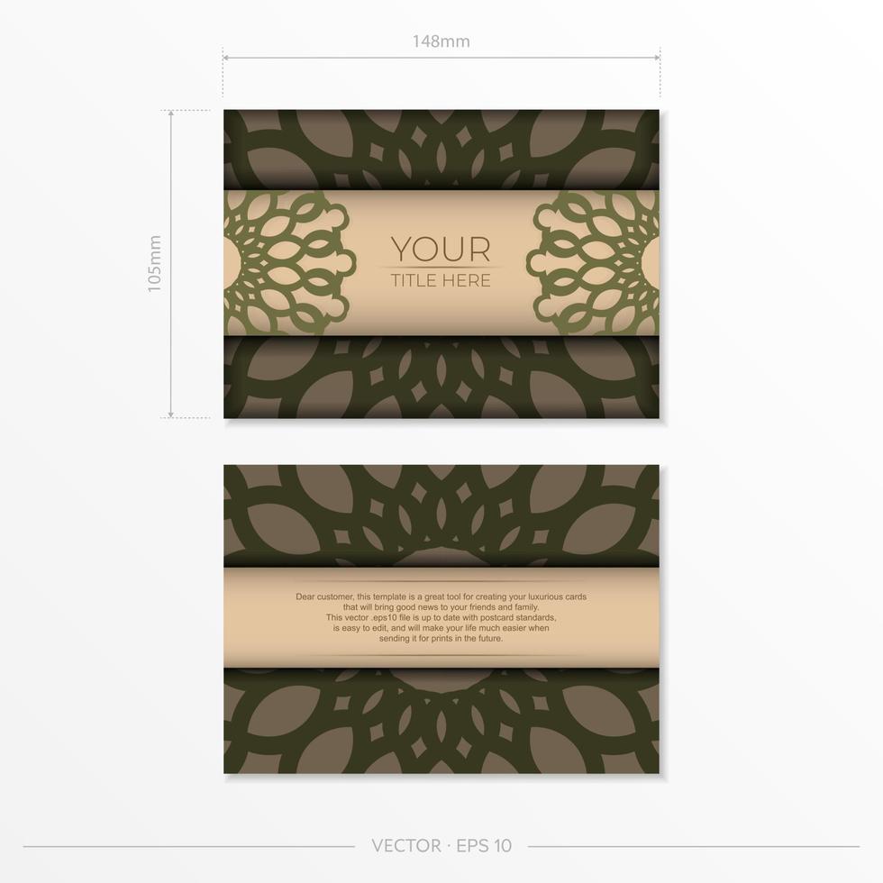 Vektorvorlage für Printdesign Postkarte beige Farben mit Mandala-Ornament. Vorbereitung einer Einladung mit einem Platz für Ihren Text und abstrakte Muster. vektor