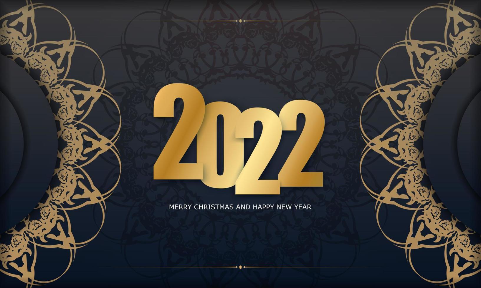 2022 frohe weihnachten schwarze grußkarte mit vintage goldmuster vektor