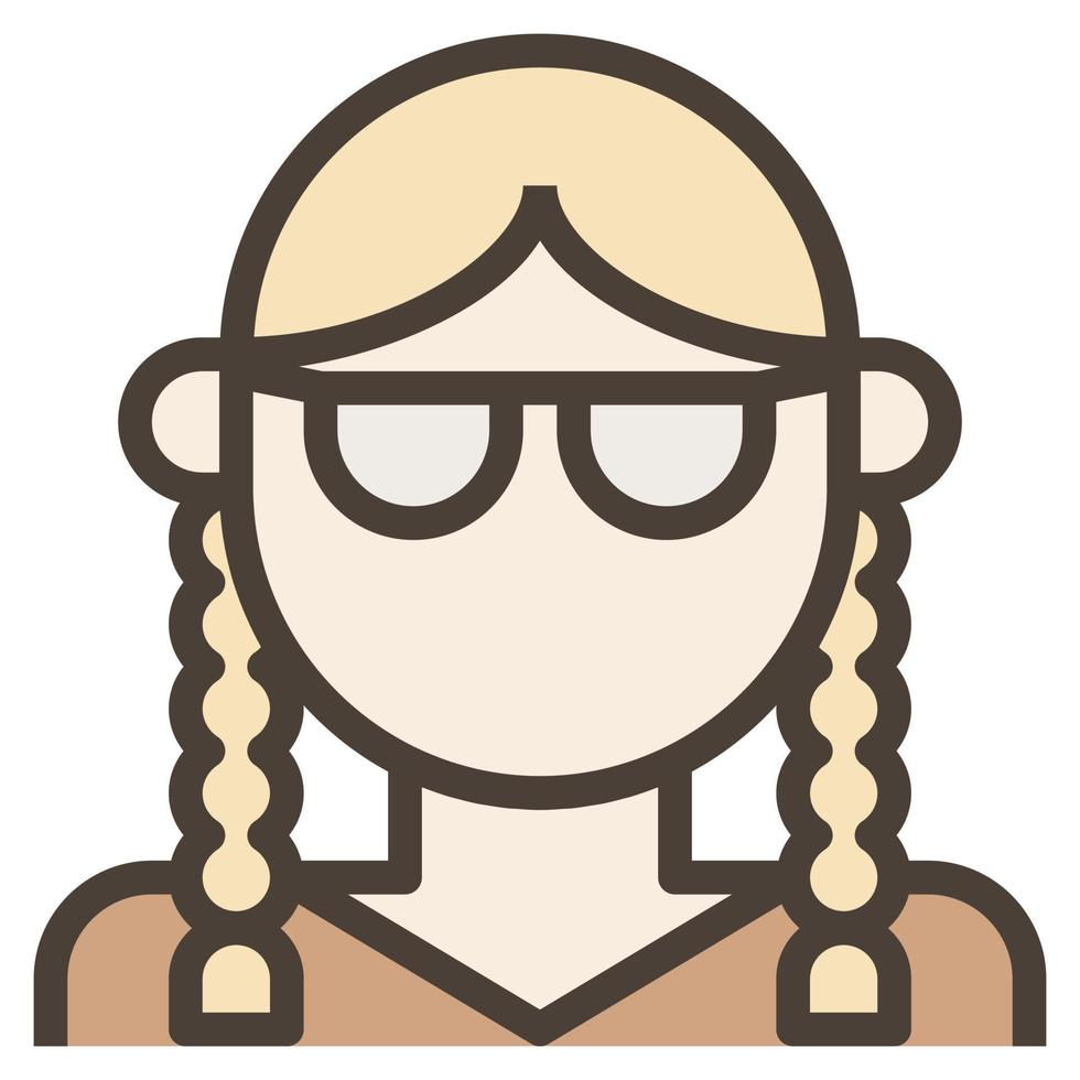fläta hårpiska fläta glasögon flicka avatar kvinna klämma konst ikon vektor