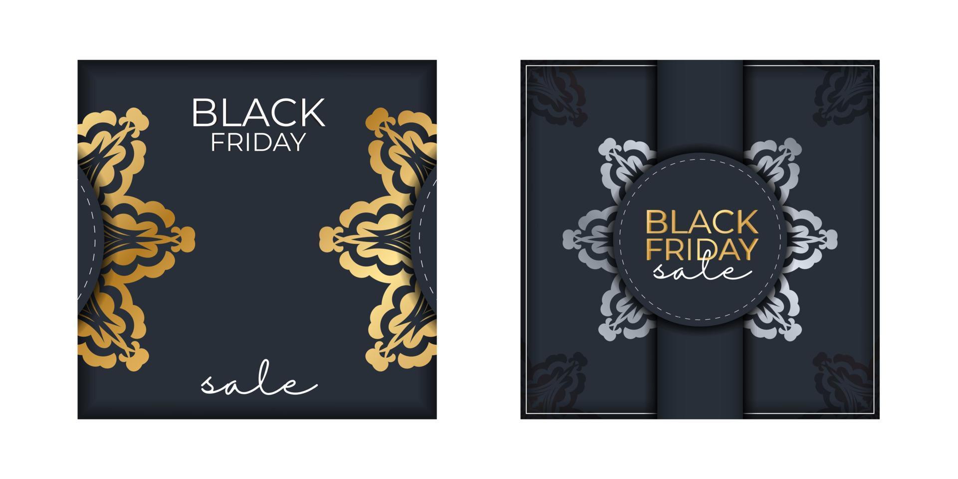 mörk blå svart fredag försäljning annons mall med årgång guld prydnad vektor