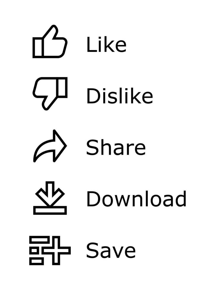 tycka om, motvilja, dela med sig, ladda ner, spara. kanal ikon uppsättning vektor