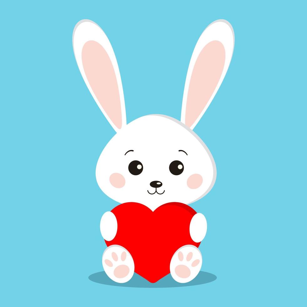 isolerat söt och ljuv vit kanin kanin i Sammanträde utgör med röd hjärta vektor