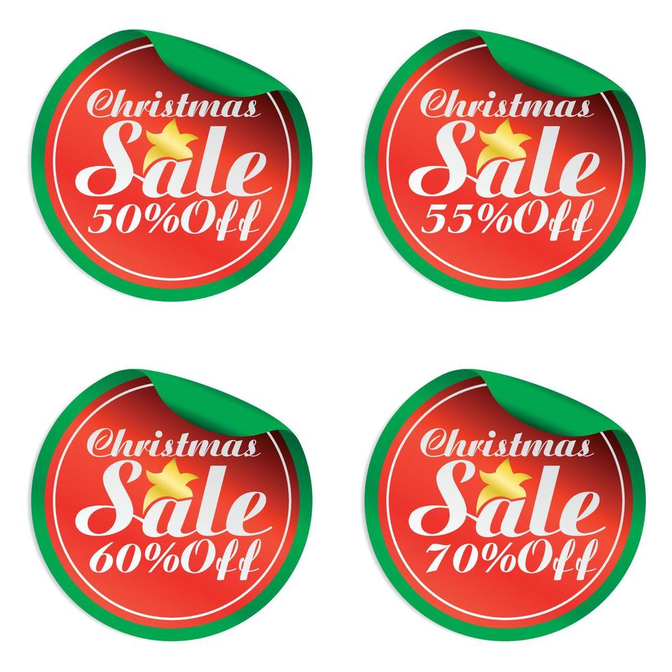 jul röd grön försäljning klistermärken uppsättning 50, 55, 60, 70 av vektor