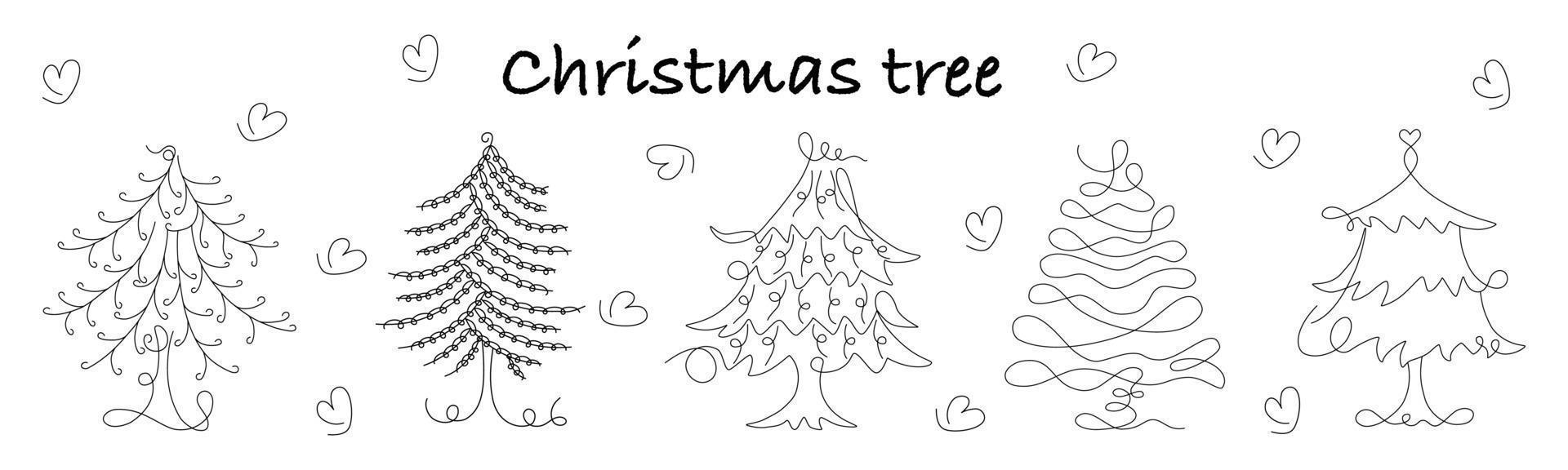 Weihnachtsbaum-Vektorset im Doodle-Stil auf weißem Hintergrund. zum Dekorieren von Weihnachtsmotiven, Weihnachtskarten, Digitaldrucken, Aufklebern, Sammelalben, Taschendesigns und mehr. vektor