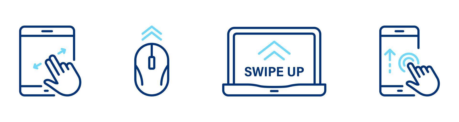 Swipe-Taste auf dem Smartphone-Computer-PC-Line-Icon-Set. scroll ziehen bewegen klicken touch display geste piktogramm. Slide-Action-Social-Media-App-Gliederungssymbol. editierbarer Strich. isolierte Vektorillustration. vektor